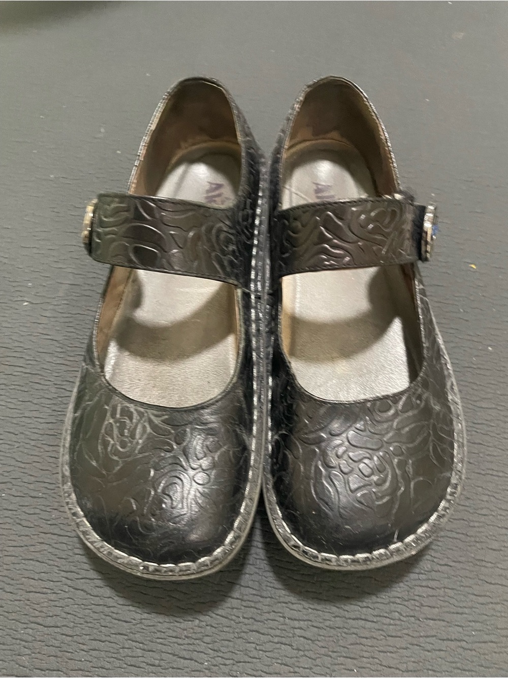 Alegria Black Embossed Mary Jane Shoes